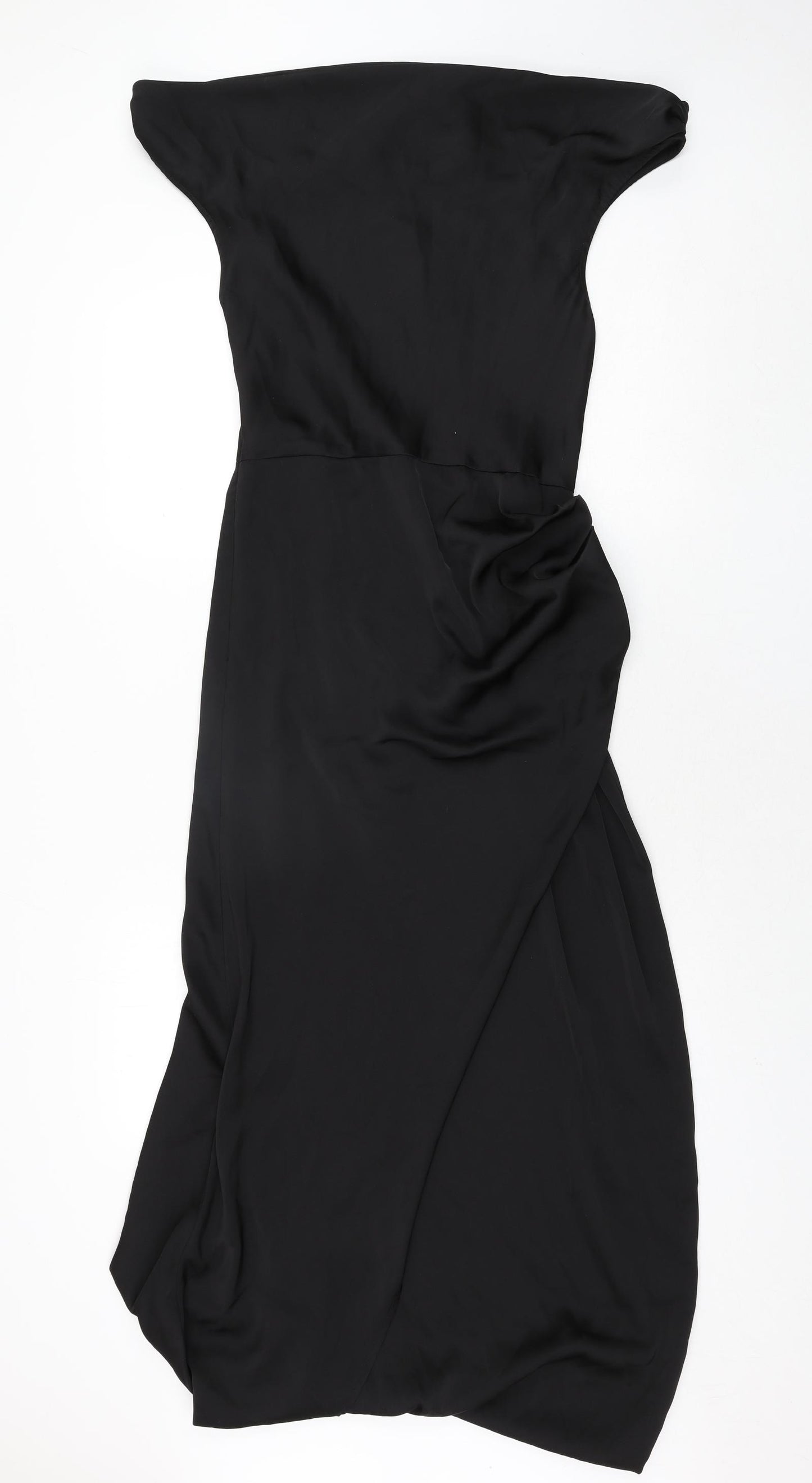 PRETTYLITTLETHING Womens Black Polyester Maxi Size 10 Boat Neck Zip - Wrap Style Rouched