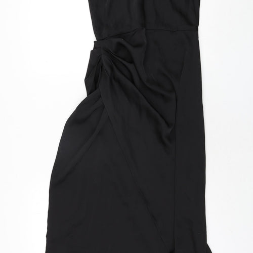 PRETTYLITTLETHING Womens Black Polyester Maxi Size 10 Boat Neck Zip - Wrap Style Rouched
