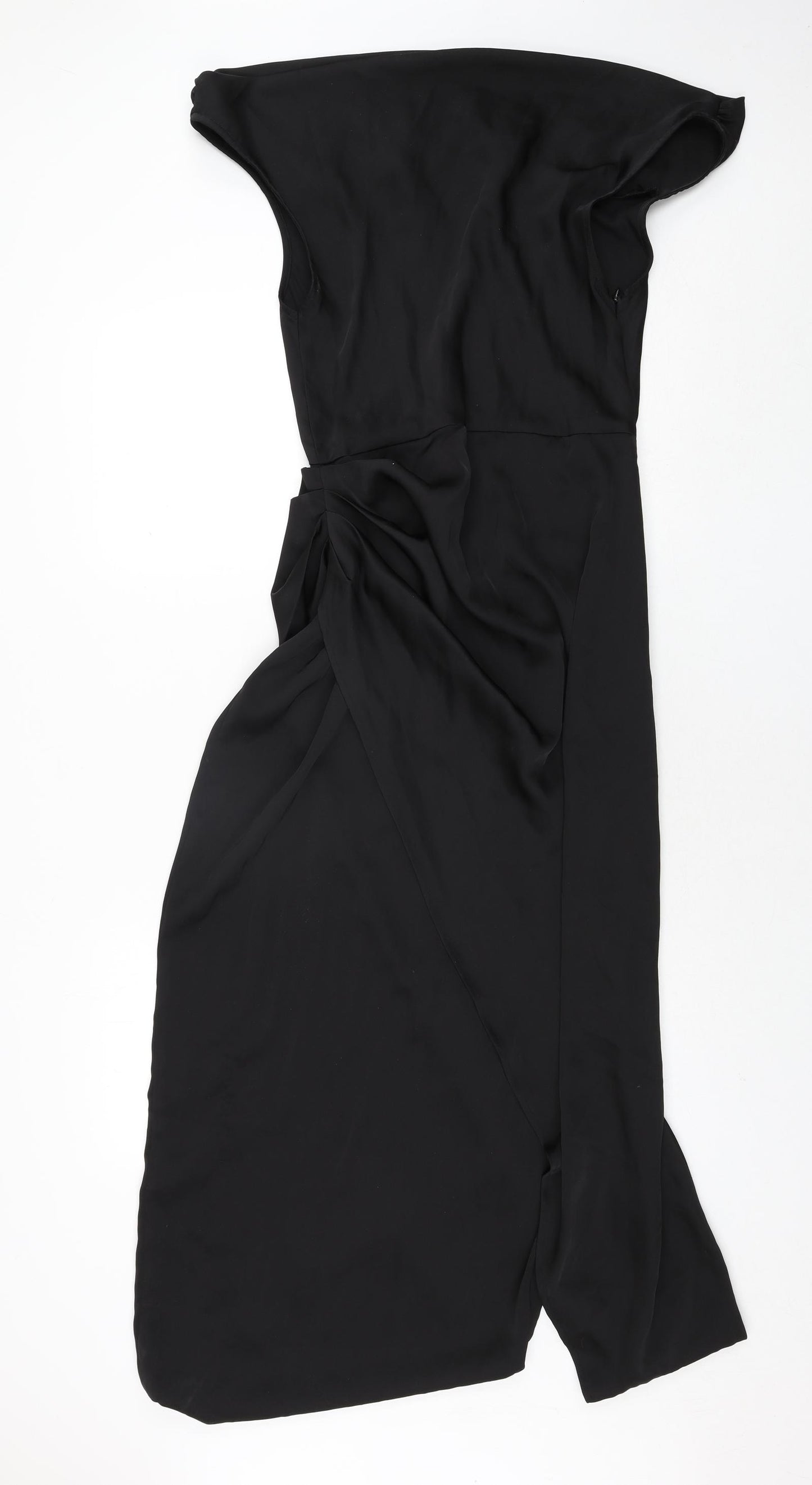 PRETTYLITTLETHING Womens Black Polyester Maxi Size 10 Boat Neck Zip - Wrap Style Rouched