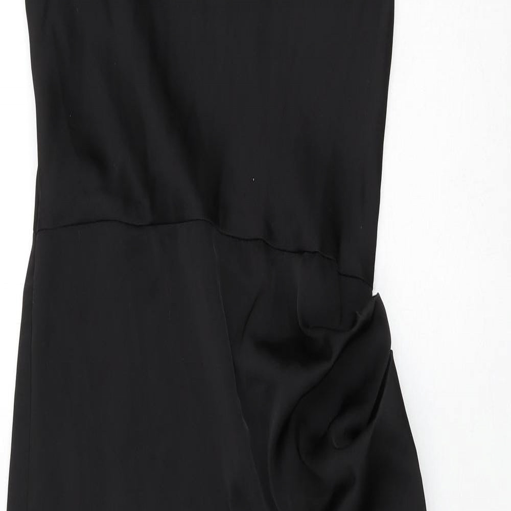 PRETTYLITTLETHING Womens Black Polyester Maxi Size 10 Boat Neck Zip - Wrap Style Rouched