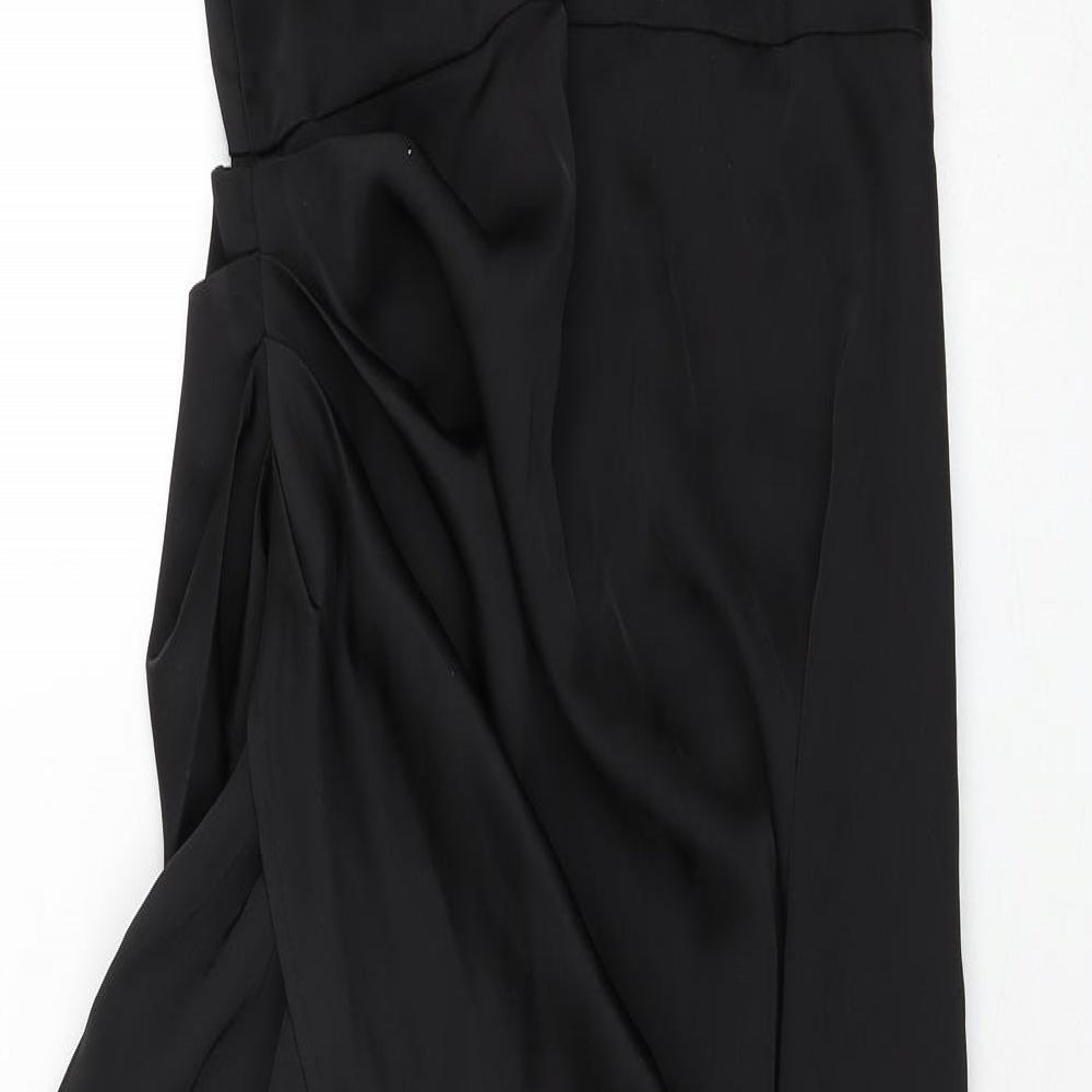 PRETTYLITTLETHING Womens Black Polyester Maxi Size 10 Boat Neck Zip - Wrap Style Rouched