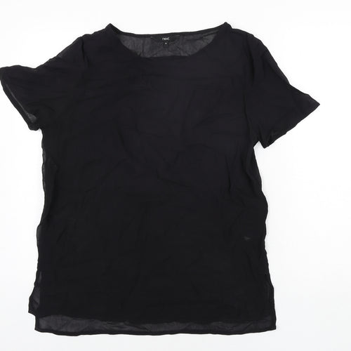 NEXT Womens Black Viscose Basic Blouse Size 10 Round Neck - Semi Sheer