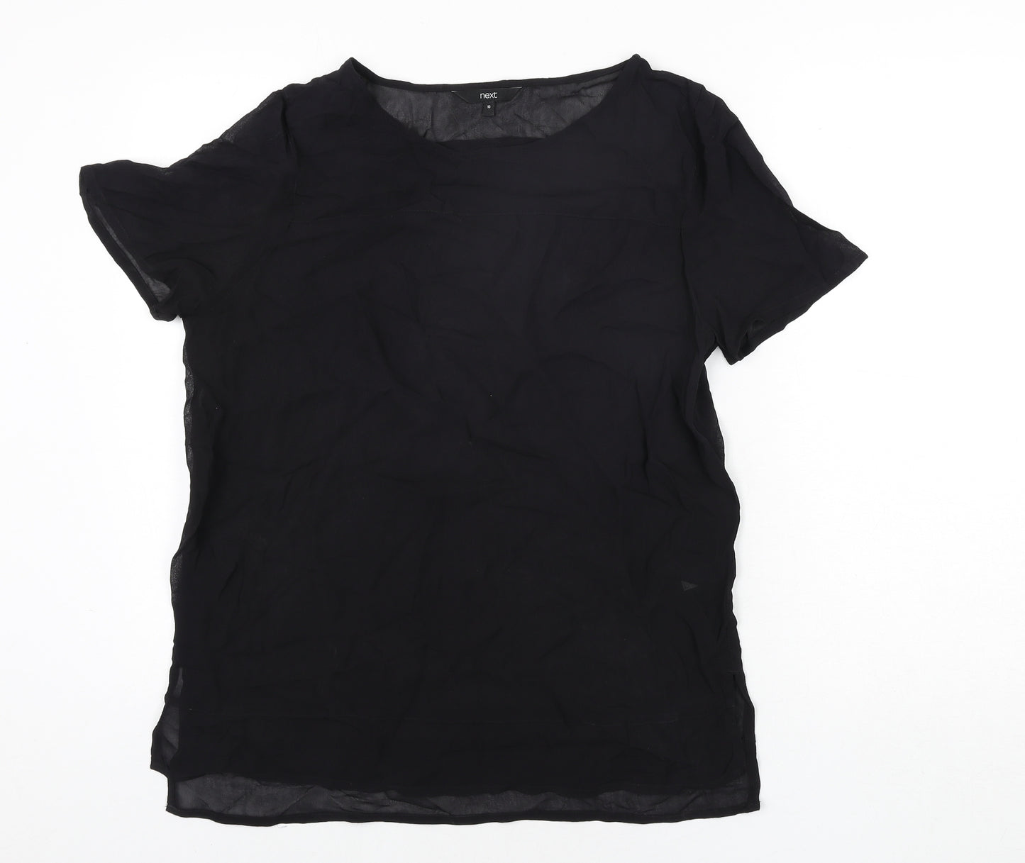 NEXT Womens Black Viscose Basic Blouse Size 10 Round Neck - Semi Sheer