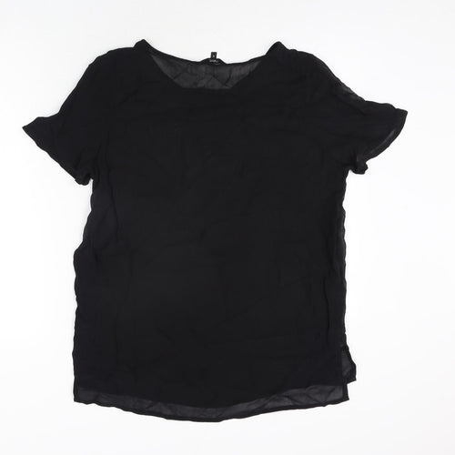 NEXT Womens Black Viscose Basic Blouse Size 10 Round Neck - Semi Sheer