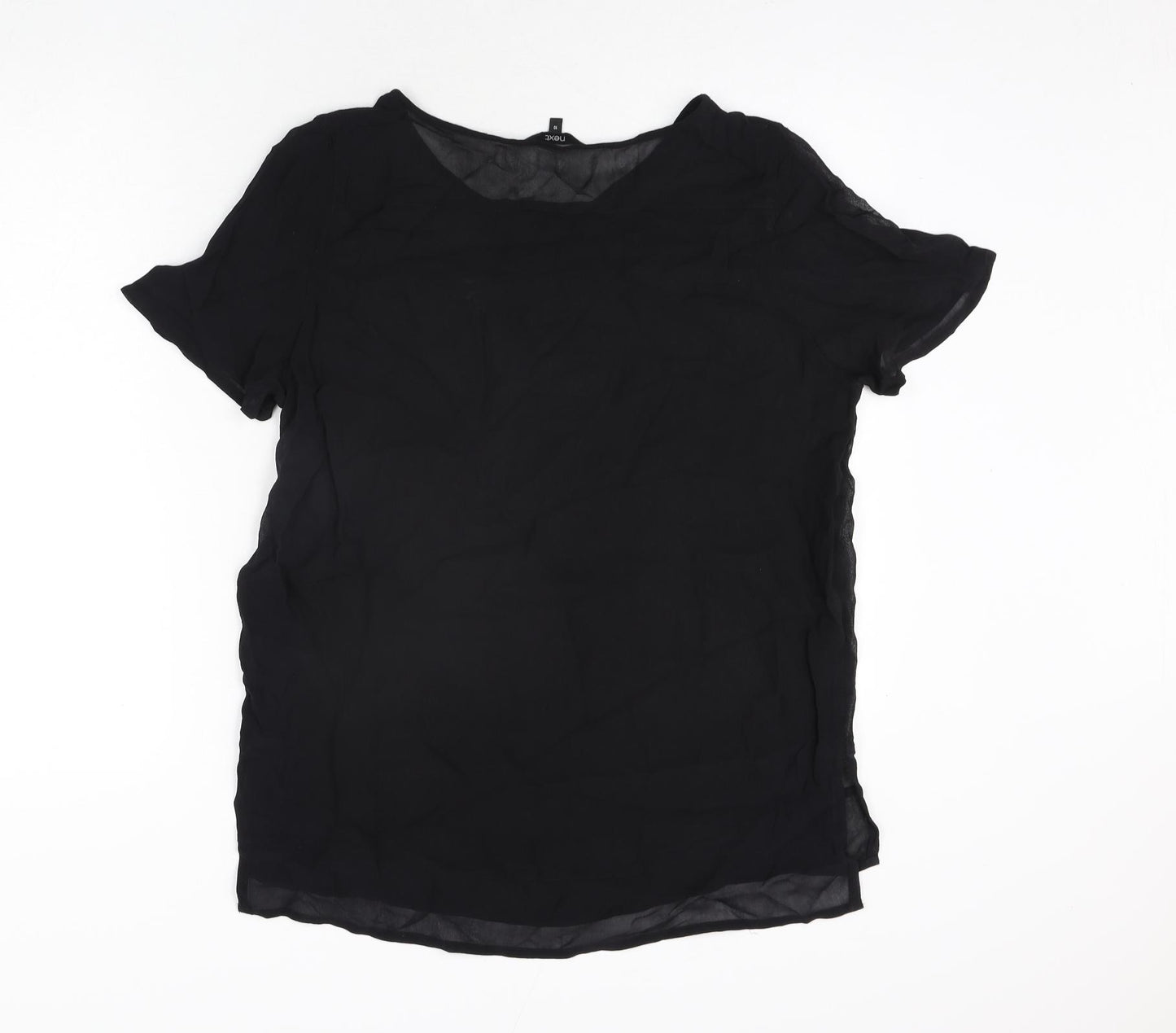 NEXT Womens Black Viscose Basic Blouse Size 10 Round Neck - Semi Sheer