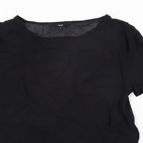 NEXT Womens Black Viscose Basic Blouse Size 10 Round Neck - Semi Sheer
