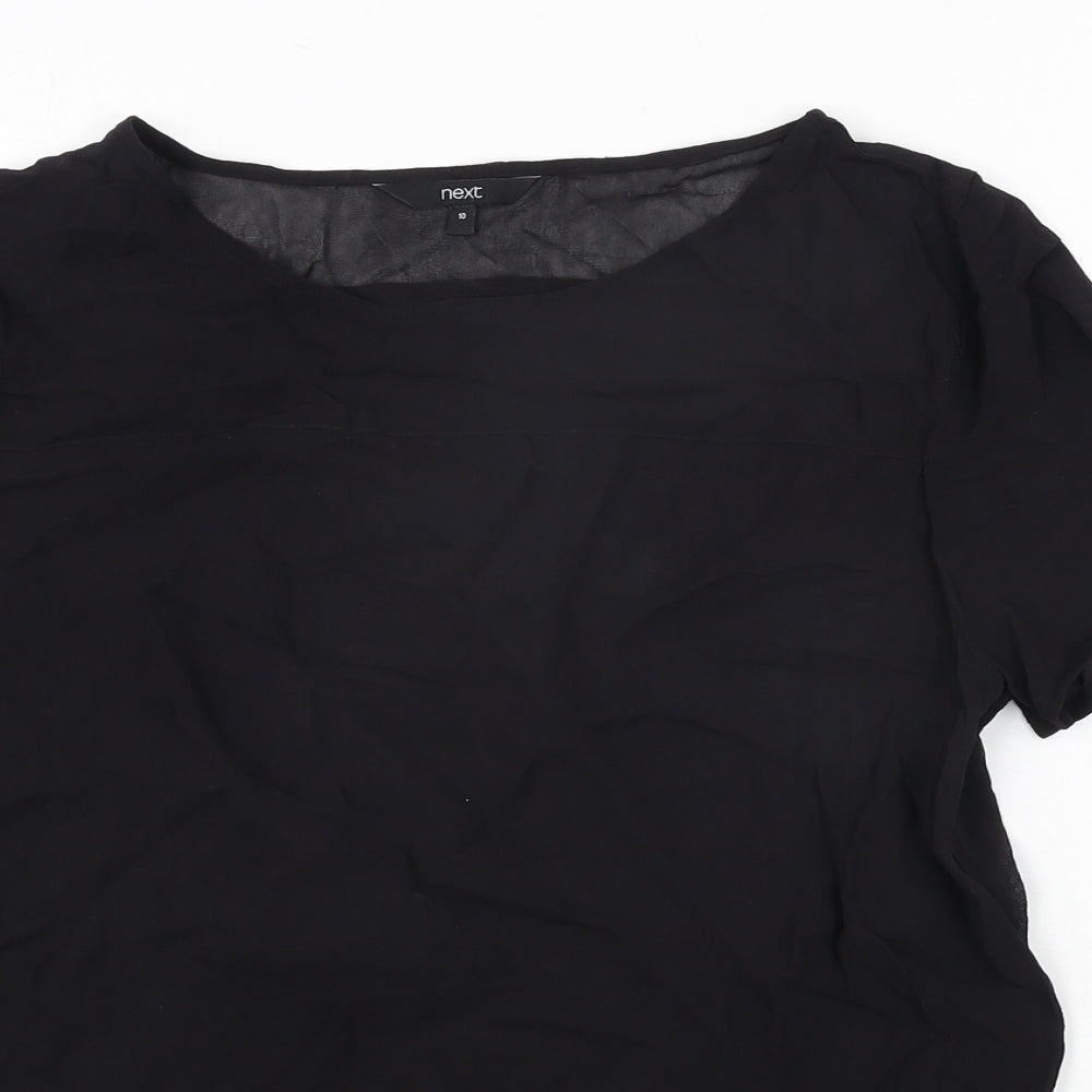 NEXT Womens Black Viscose Basic Blouse Size 10 Round Neck - Semi Sheer