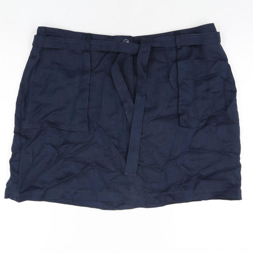 Marks and Spencer Womens Blue Lyocell Mini Skirt Size 20 Zip - Belted