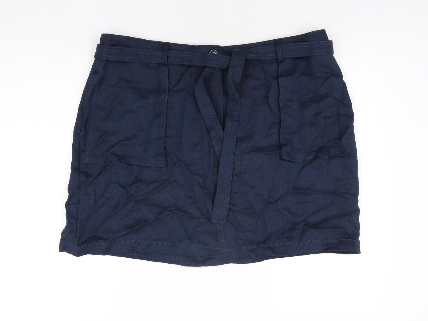 Marks and Spencer Womens Blue Lyocell Mini Skirt Size 20 Zip - Belted