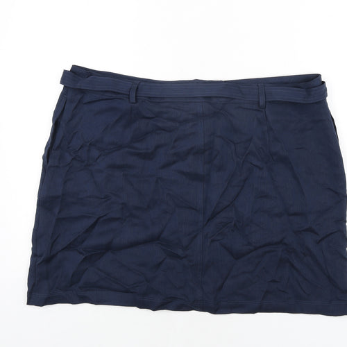 Marks and Spencer Womens Blue Lyocell Mini Skirt Size 20 Zip - Belted