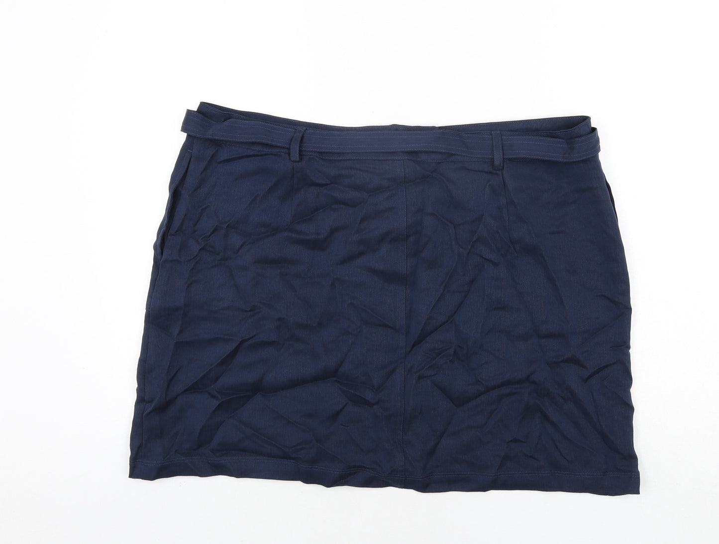 Marks and Spencer Womens Blue Lyocell Mini Skirt Size 20 Zip - Belted