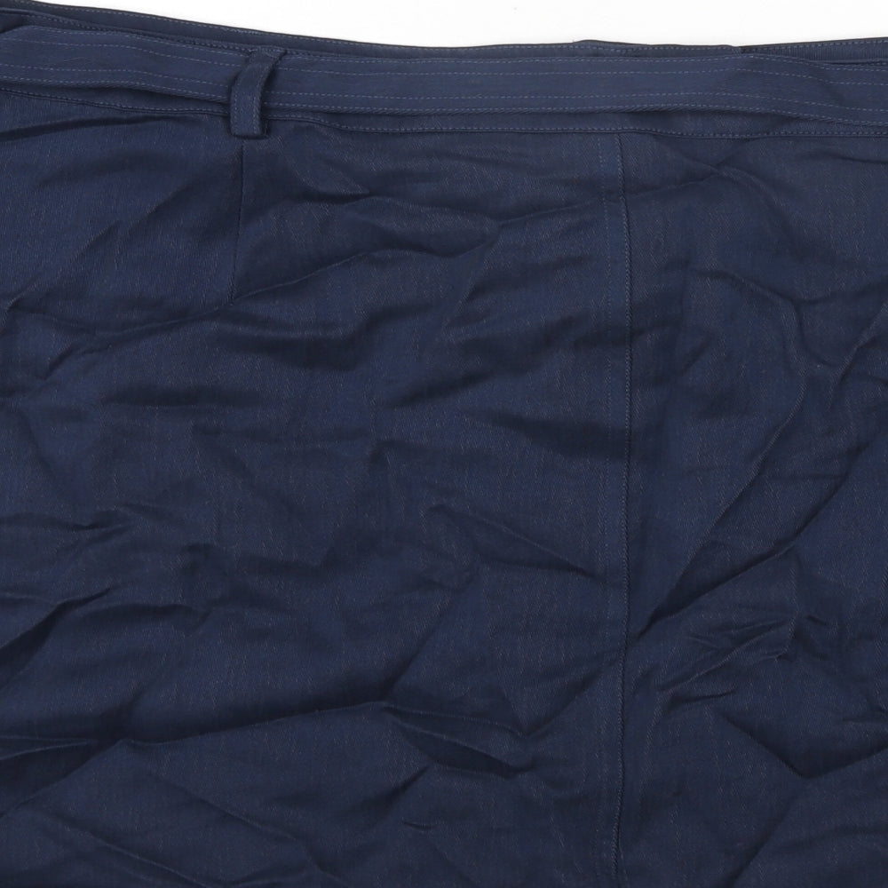 Marks and Spencer Womens Blue Lyocell Mini Skirt Size 20 Zip - Belted