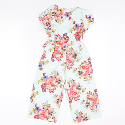 NEXT Girls Blue Floral Polyester Jumpsuit One-Piece Size 7 Years L14 in Button - Belted