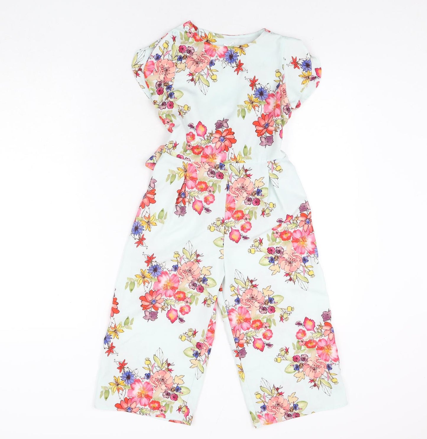 NEXT Girls Blue Floral Polyester Jumpsuit One-Piece Size 7 Years L14 in Button - Belted