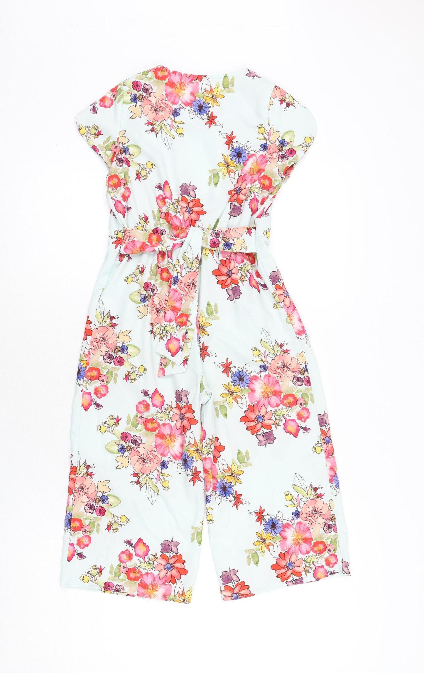 NEXT Girls Blue Floral Polyester Jumpsuit One-Piece Size 7 Years L14 in Button - Belted