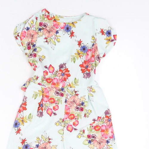 NEXT Girls Blue Floral Polyester Jumpsuit One-Piece Size 7 Years L14 in Button - Belted