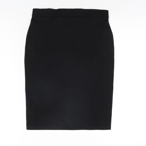 Marks and Spencer Girls Black Vinyl Straight & Pencil Skirt Size 11-12 Years Regular Pull On