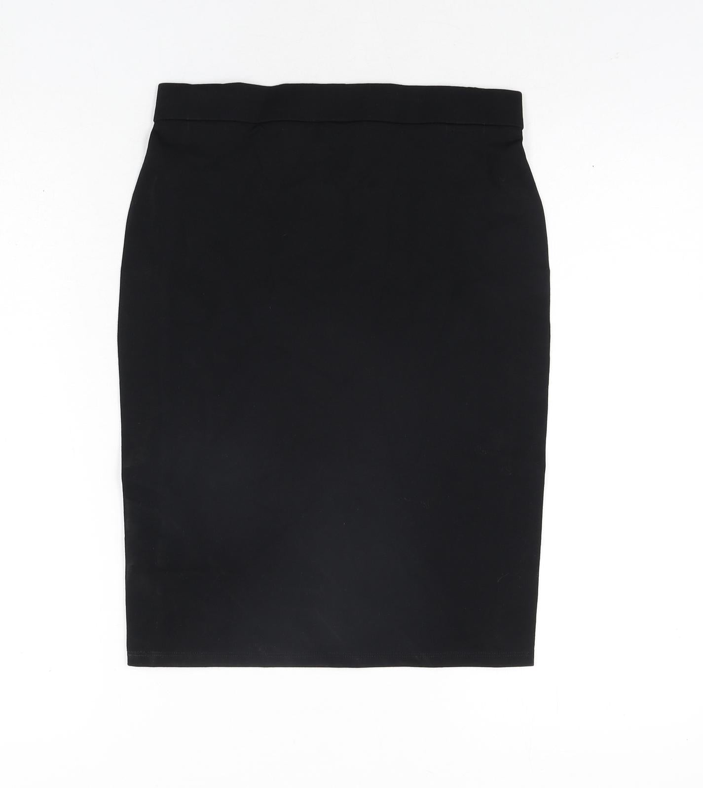 Marks and Spencer Girls Black Vinyl Straight & Pencil Skirt Size 11-12 Years Regular Pull On