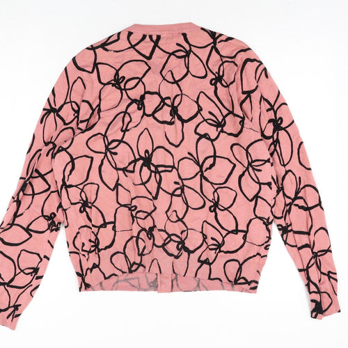 Marks and Spencer Womens Pink Round Neck Geometric Viscose Cardigan Jumper Size 16 - Floral Print