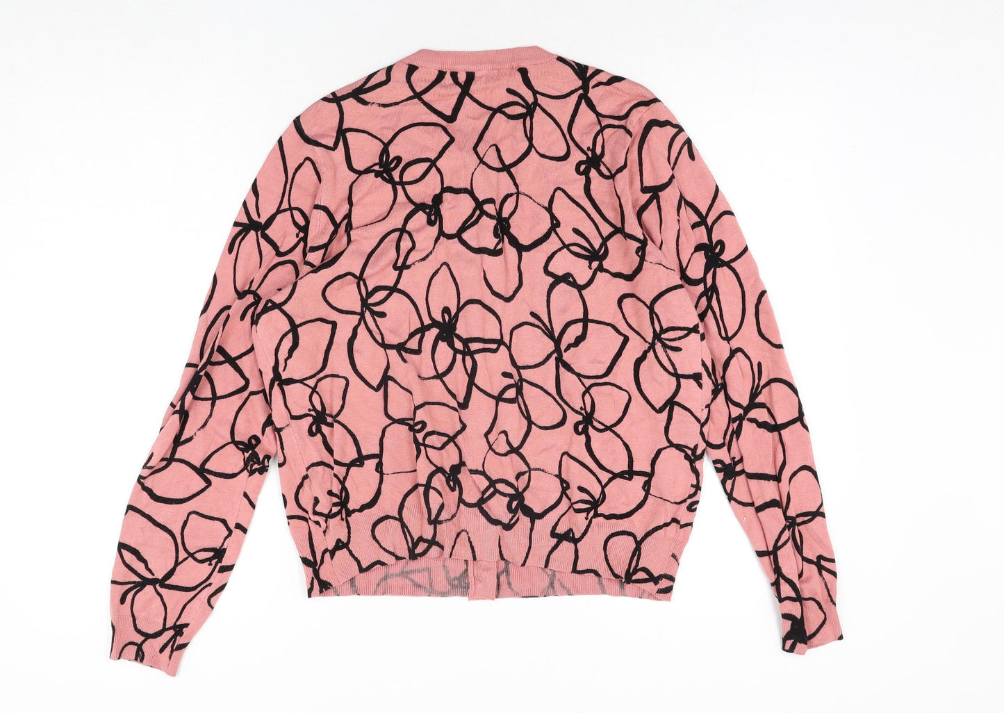 Marks and Spencer Womens Pink Round Neck Geometric Viscose Cardigan Jumper Size 16 - Floral Print