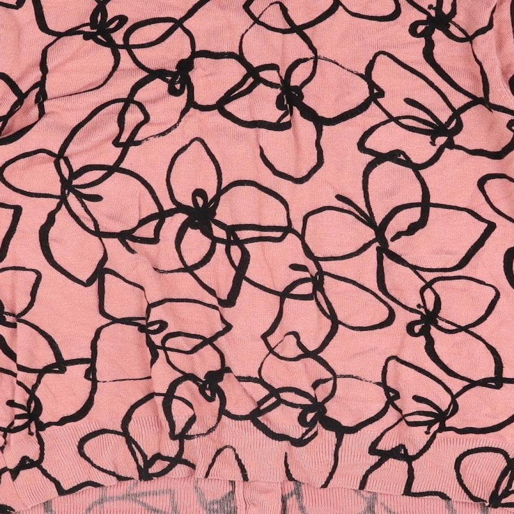 Marks and Spencer Womens Pink Round Neck Geometric Viscose Cardigan Jumper Size 16 - Floral Print