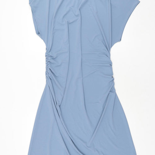Marks and Spencer Womens Blue Polyester Shift Size 18 Square Neck Pullover - Rouched