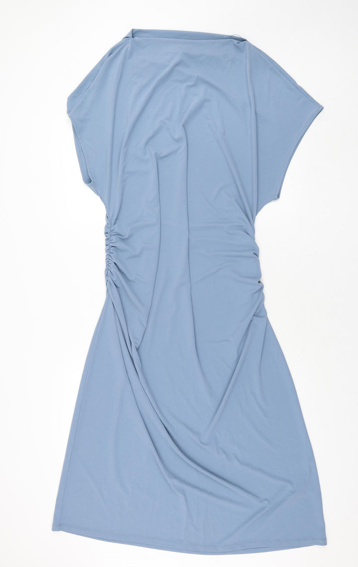 Marks and Spencer Womens Blue Polyester Shift Size 18 Square Neck Pullover - Rouched
