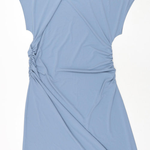 Marks and Spencer Womens Blue Polyester Shift Size 18 Square Neck Pullover - Rouched