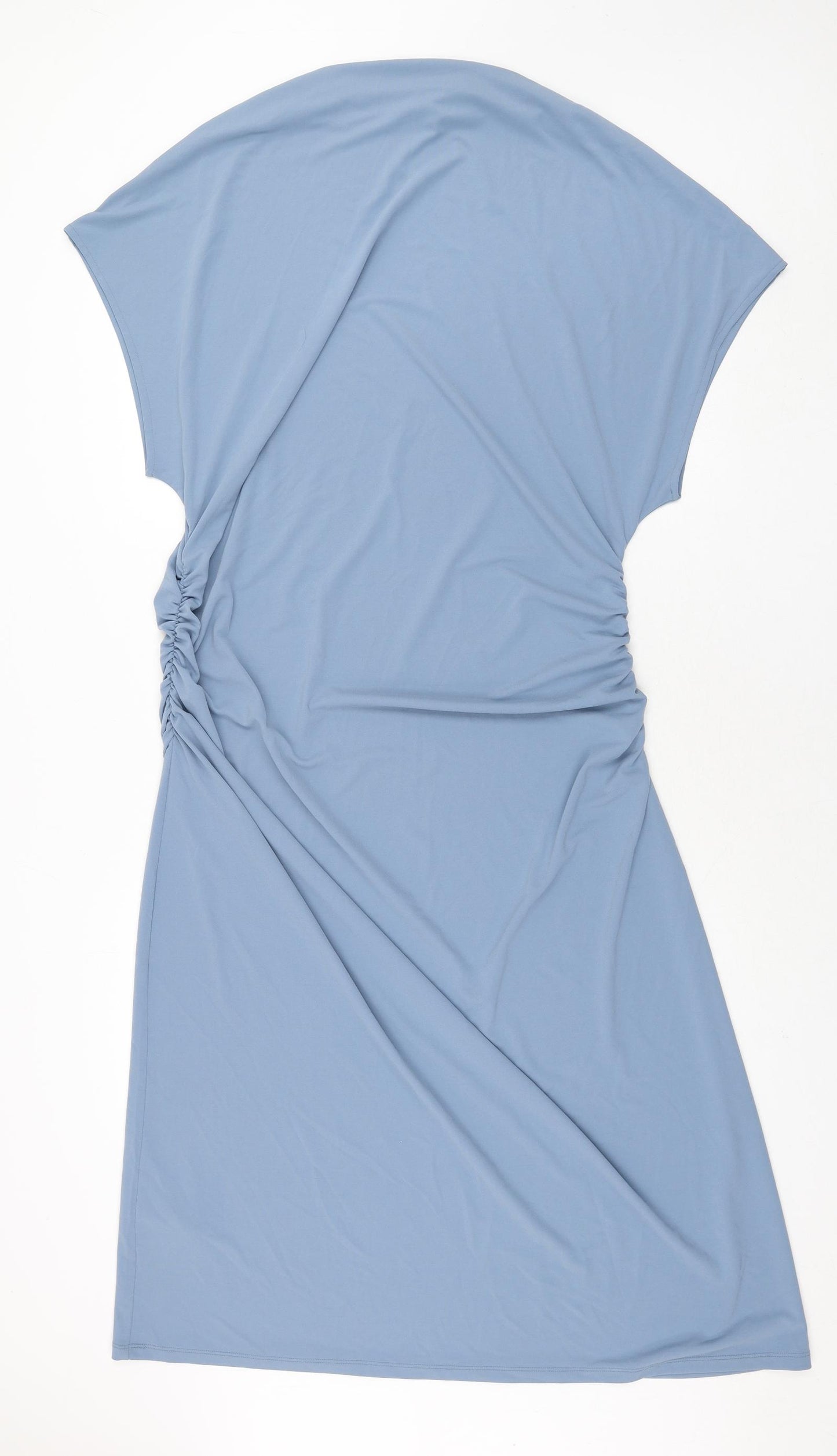 Marks and Spencer Womens Blue Polyester Shift Size 18 Square Neck Pullover - Rouched