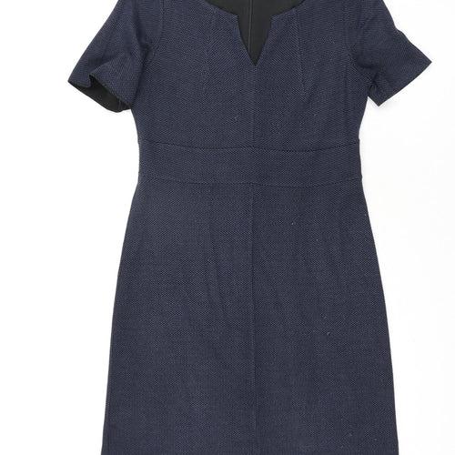 John Lewis Womens Blue Geometric Polyester Shift Size 14 Round Neck Zip