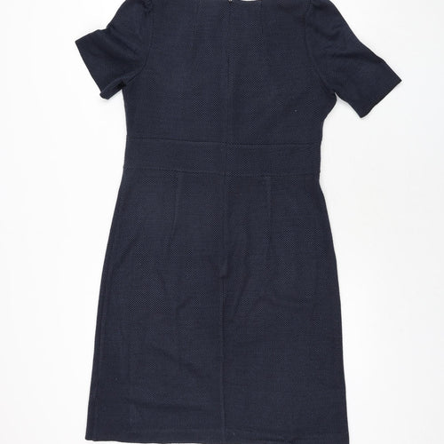 John Lewis Womens Blue Geometric Polyester Shift Size 14 Round Neck Zip