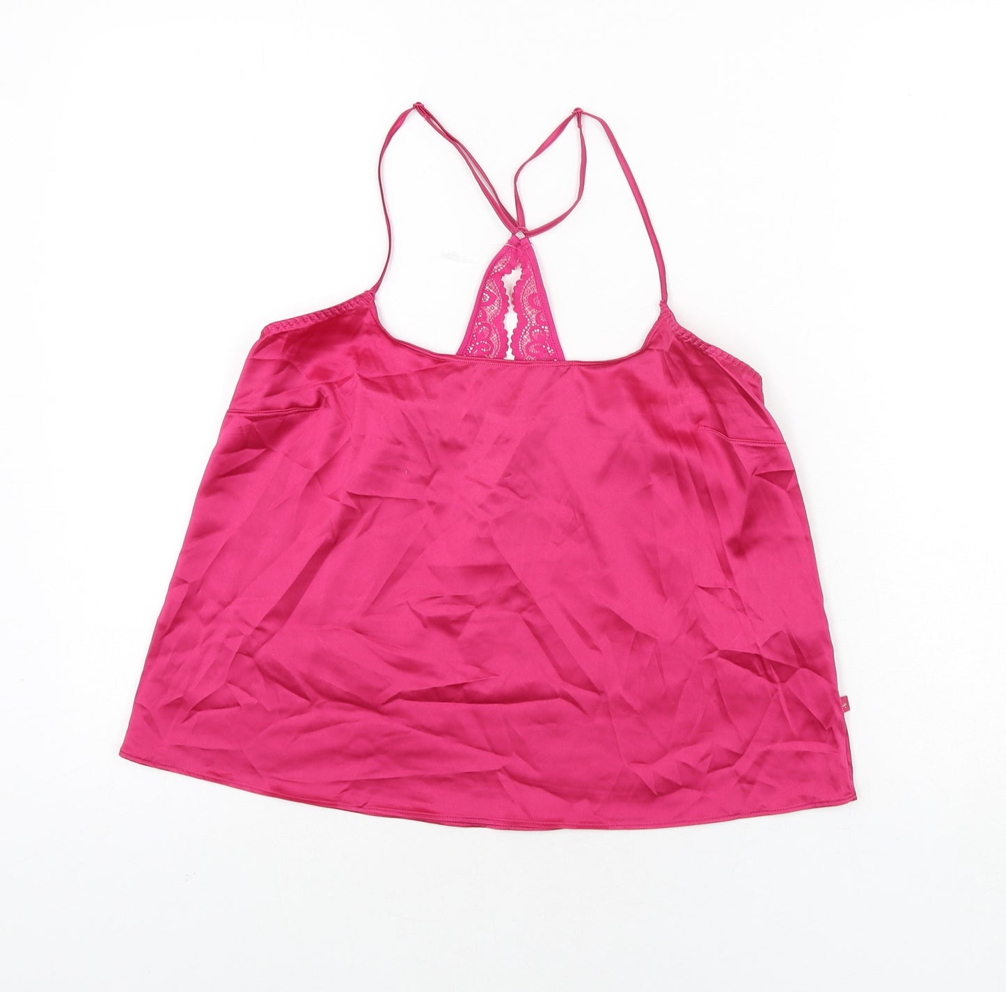 Marks and Spencer Womens Pink Solid Polyester Cami Pyjama Top Size S - Lace Detail