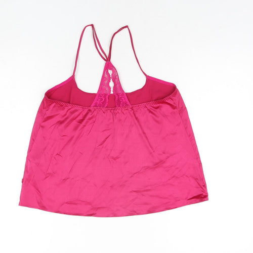 Marks and Spencer Womens Pink Solid Polyester Cami Pyjama Top Size S - Lace Detail