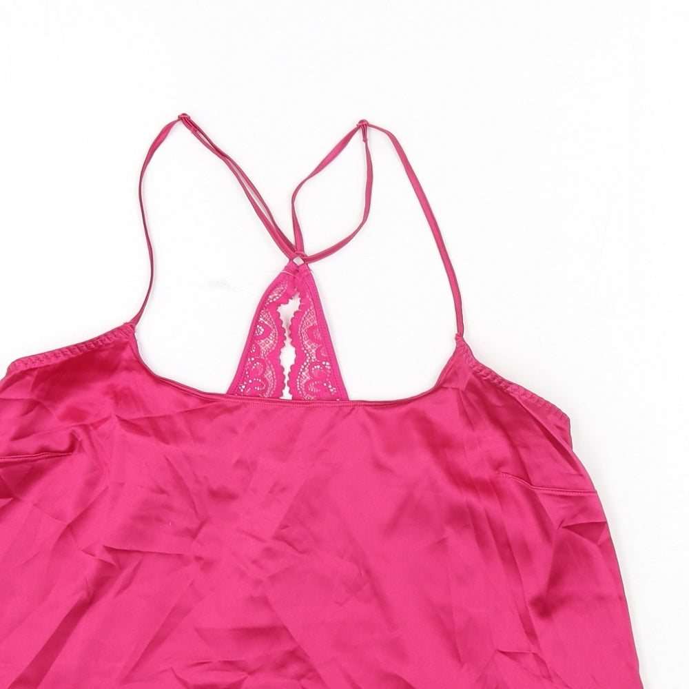 Marks and Spencer Womens Pink Solid Polyester Cami Pyjama Top Size S - Lace Detail