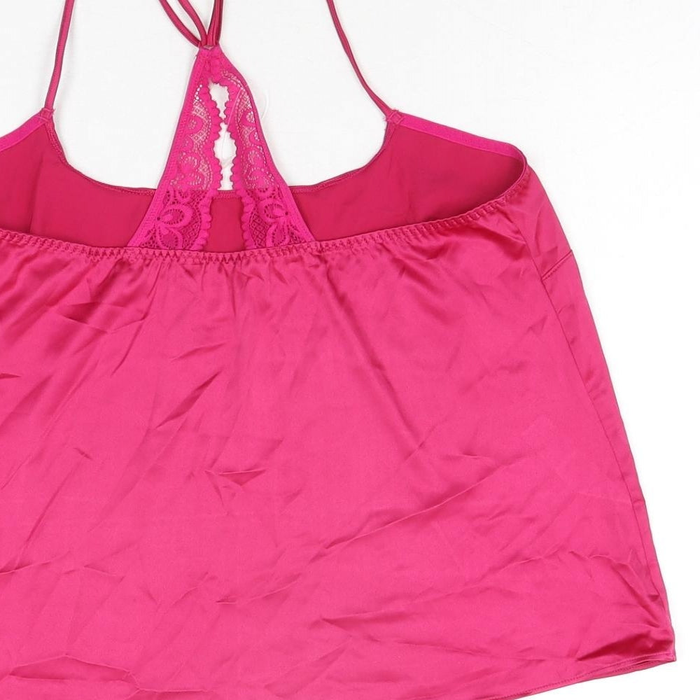 Marks and Spencer Womens Pink Solid Polyester Cami Pyjama Top Size S - Lace Detail
