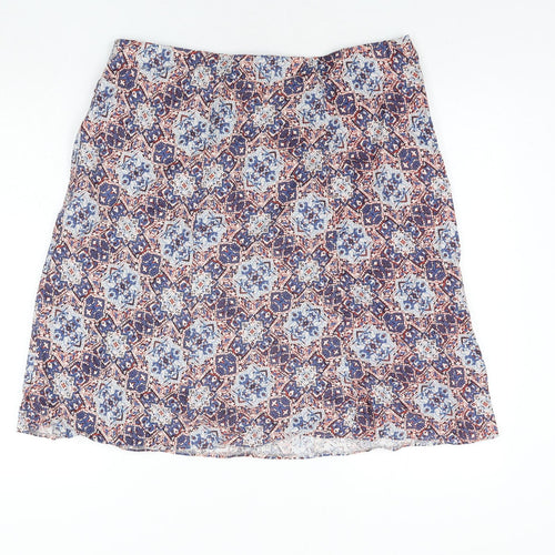 EWM Womens Multicoloured Geometric Linen A-Line Skirt Size 18