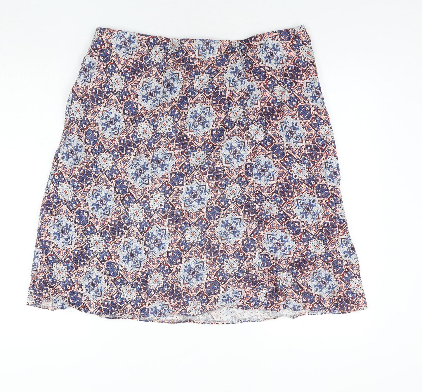 EWM Womens Multicoloured Geometric Linen A-Line Skirt Size 18