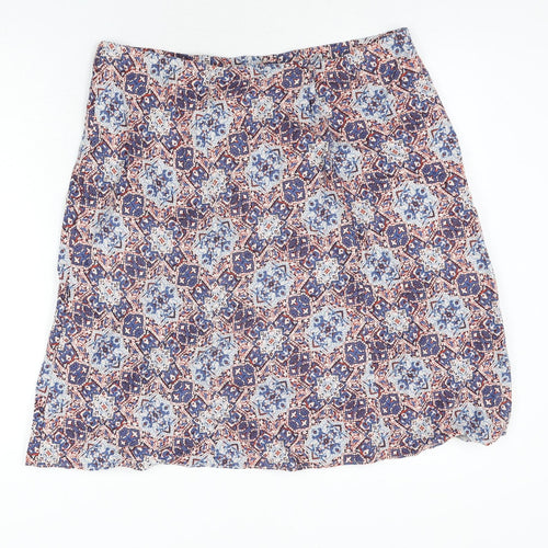 EWM Womens Multicoloured Geometric Linen A-Line Skirt Size 18