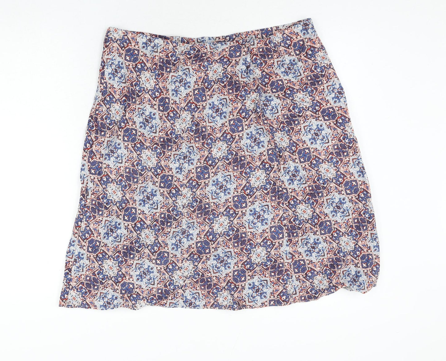 EWM Womens Multicoloured Geometric Linen A-Line Skirt Size 18