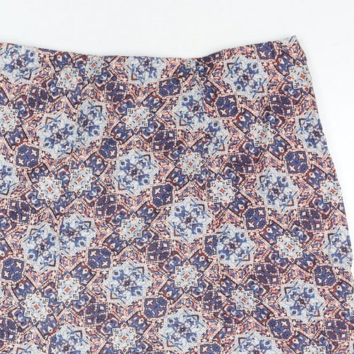 EWM Womens Multicoloured Geometric Linen A-Line Skirt Size 18