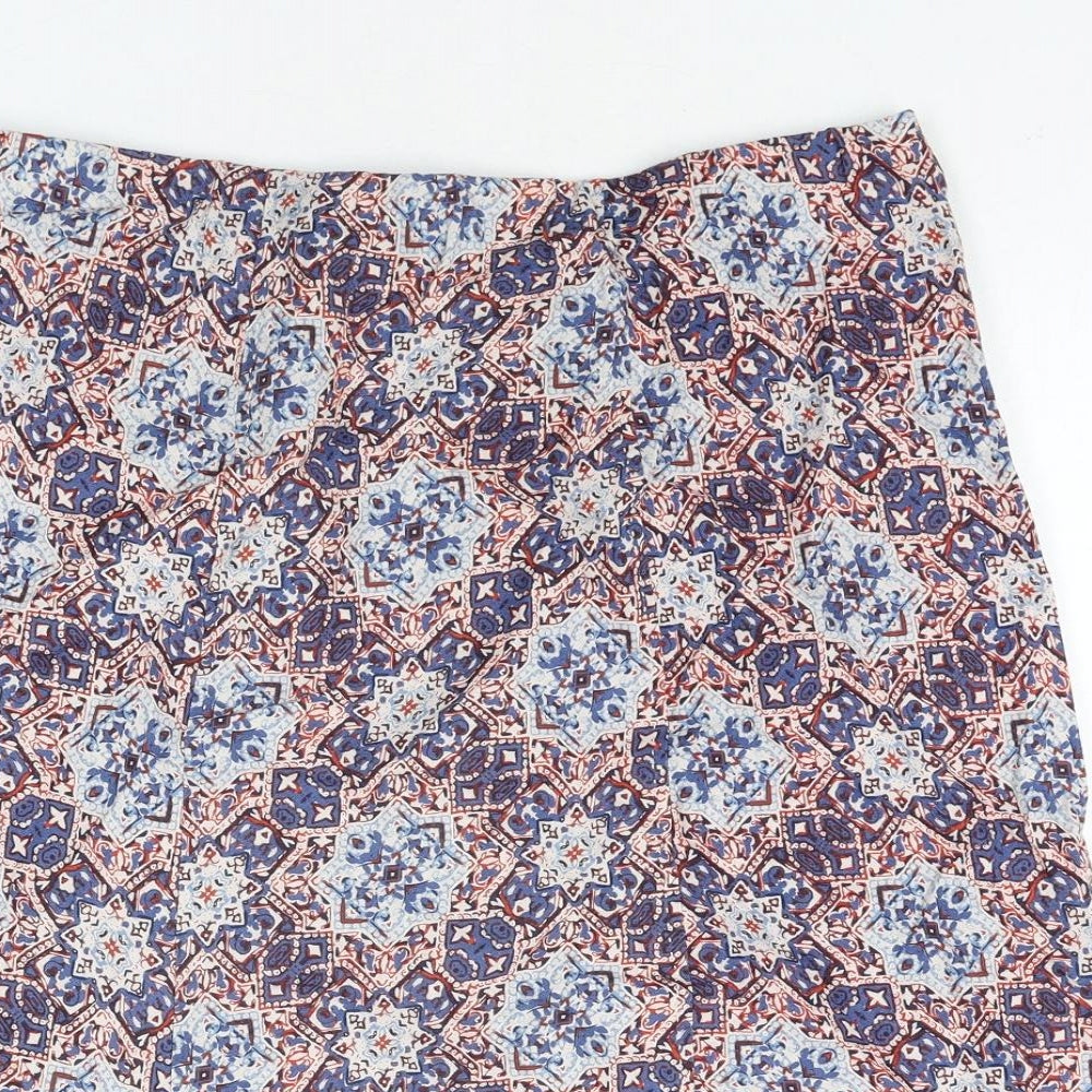 EWM Womens Multicoloured Geometric Linen A-Line Skirt Size 18