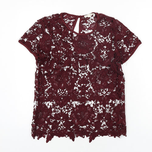 Rebellion Womens Red Polyester Basic Blouse Size M Round Neck