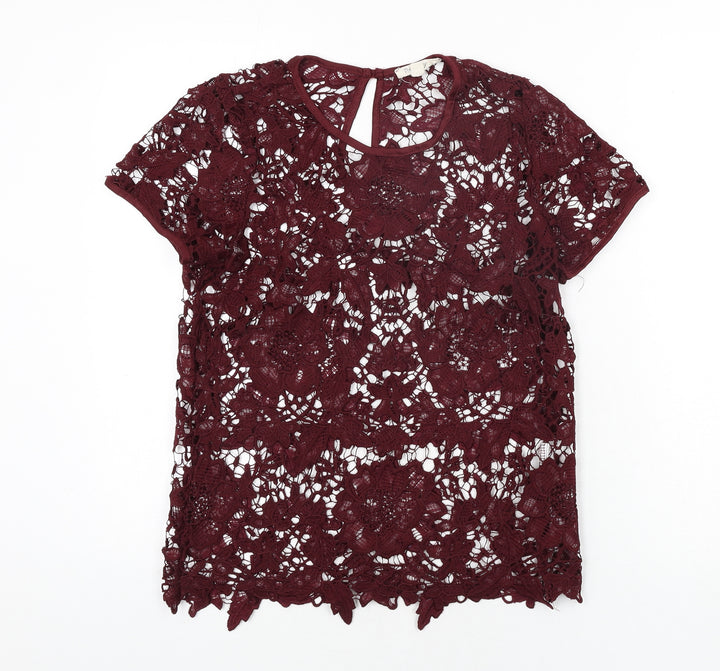 Rebellion Womens Red Polyester Basic Blouse Size M Round Neck