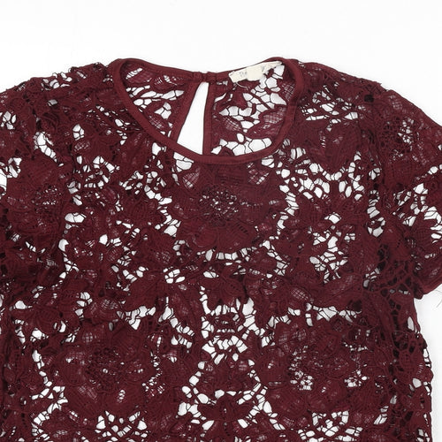 Rebellion Womens Red Polyester Basic Blouse Size M Round Neck