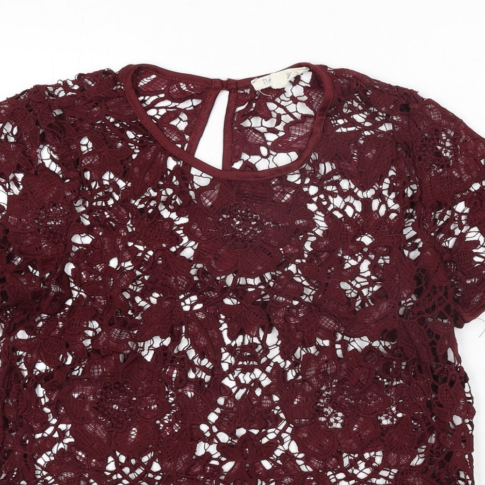 Rebellion Womens Red Polyester Basic Blouse Size M Round Neck