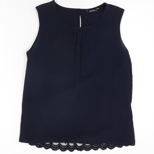 Roman Womens Blue Polyester Camisole Blouse Size 10 Round Neck - Knot Detail Lace Back