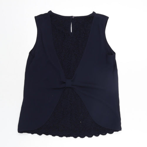 Roman Womens Blue Polyester Camisole Blouse Size 10 Round Neck - Knot Detail Lace Back