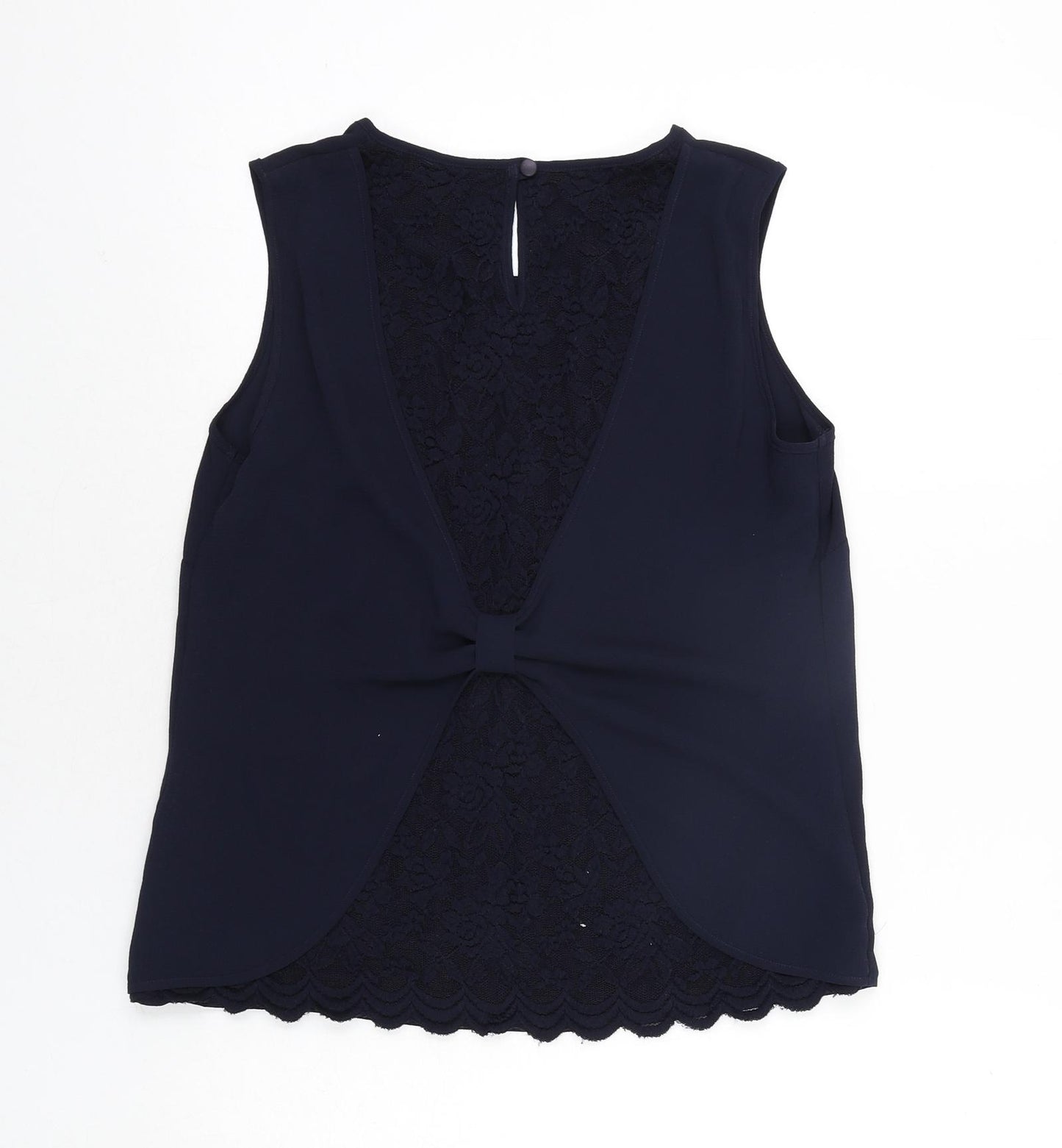 Roman Womens Blue Polyester Camisole Blouse Size 10 Round Neck - Knot Detail Lace Back