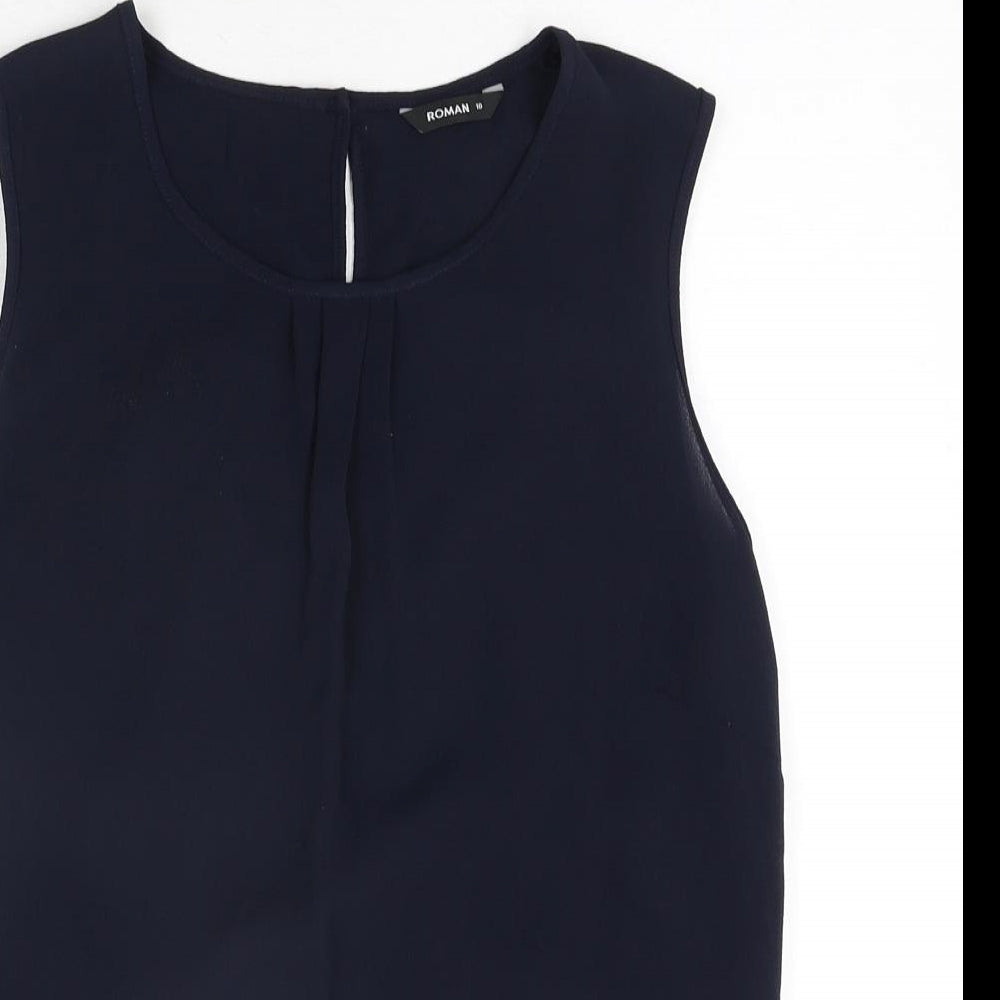 Roman Womens Blue Polyester Camisole Blouse Size 10 Round Neck - Knot Detail Lace Back