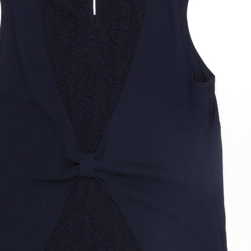 Roman Womens Blue Polyester Camisole Blouse Size 10 Round Neck - Knot Detail Lace Back